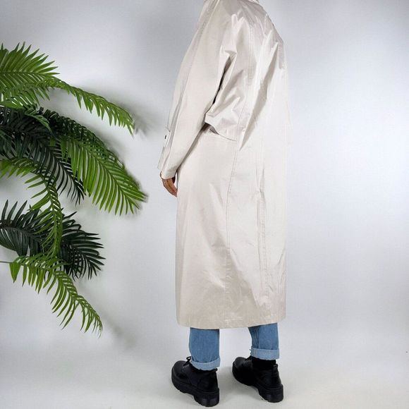 Womens Vintage 80s Neiman Marcus Beige Minimalist Classy Trench Rain Coat / 8 - Picture 2 of 12